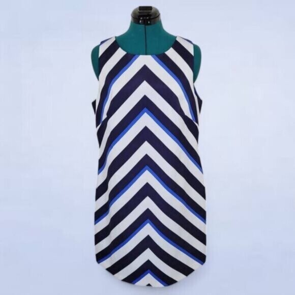 Vince Camuto Blue and Black Chevron Striped Dress - Size 14 - Picture 1 of 9